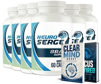 Six Neuro Serge bottles with bonus guides, the 180-day supply package