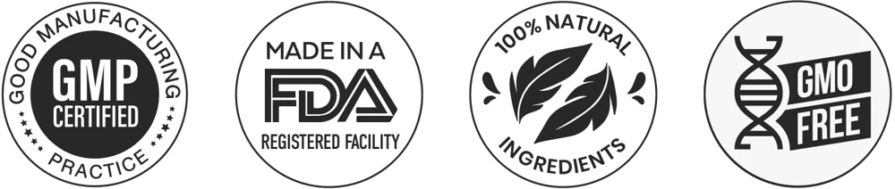 Seller badges for Neuro Serge: GMP certified, made in an FDA registered facility, 100 percent natural, GMO free